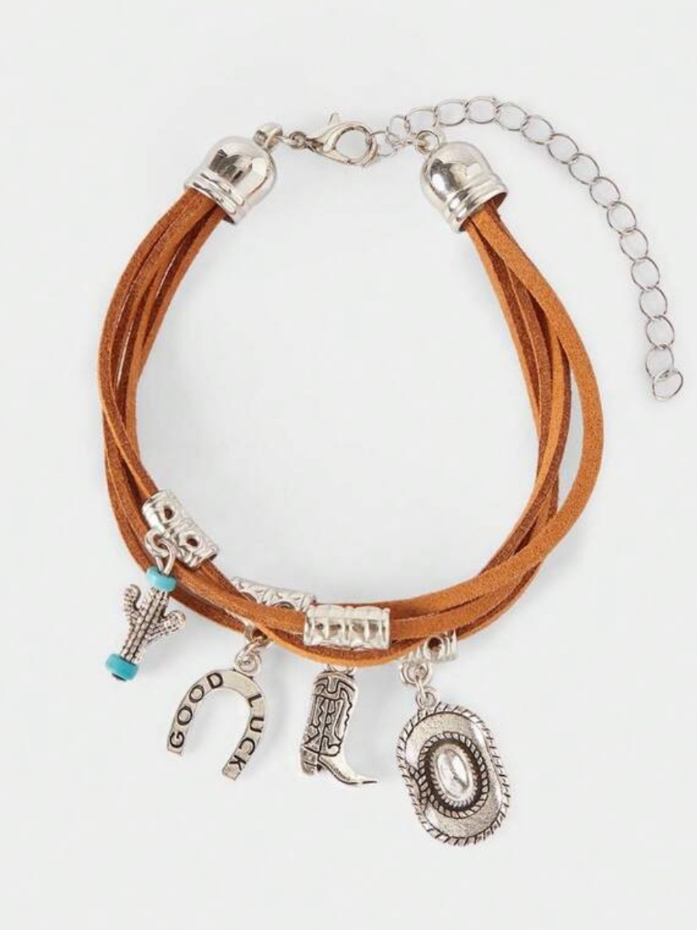 New! Western Suede Silver Charm Bracelet NWOT